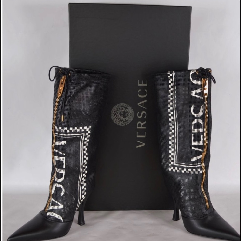 Versace black and white leather boots!!
